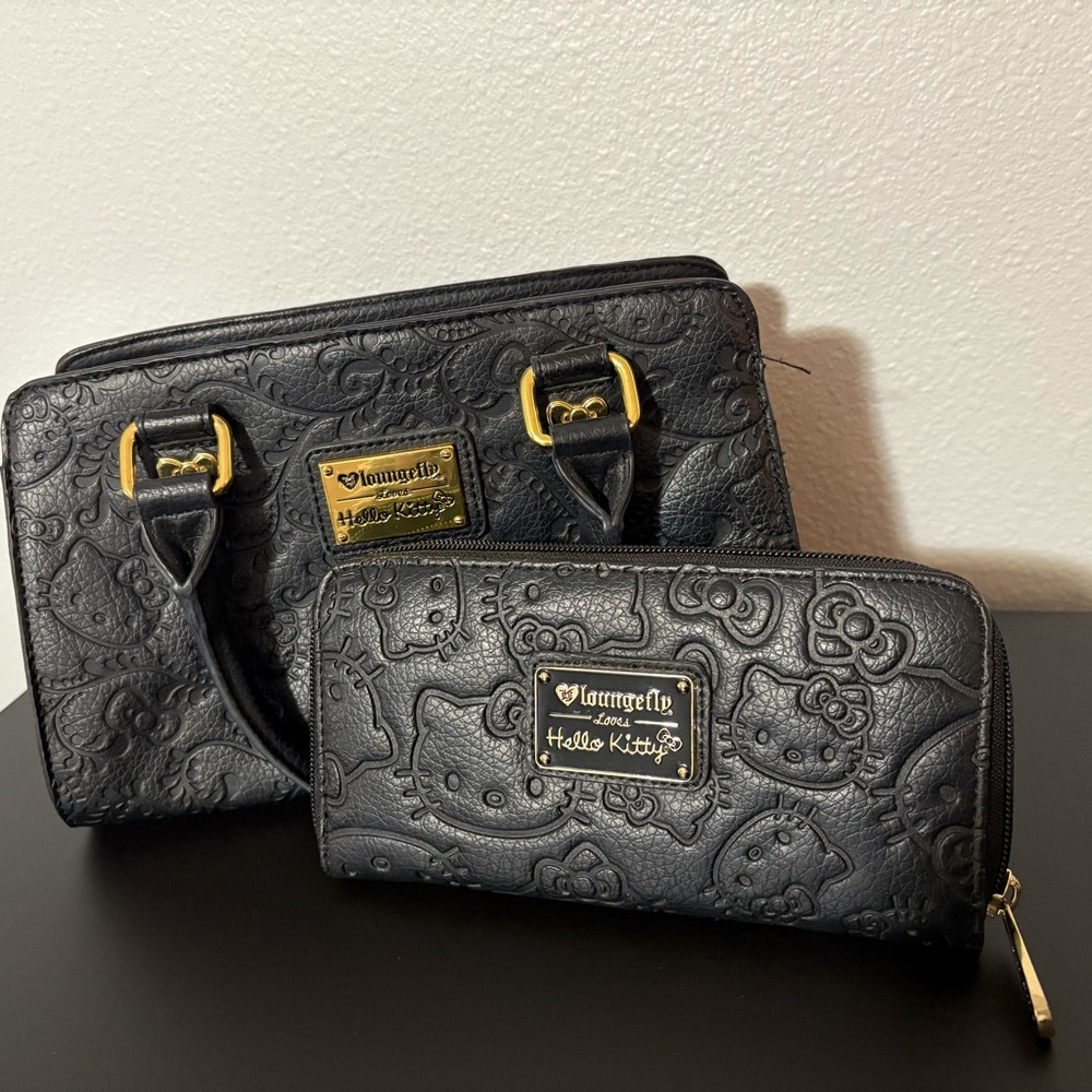 Loungefly Black Embossed Hello Kitty Bag and Wallet Set